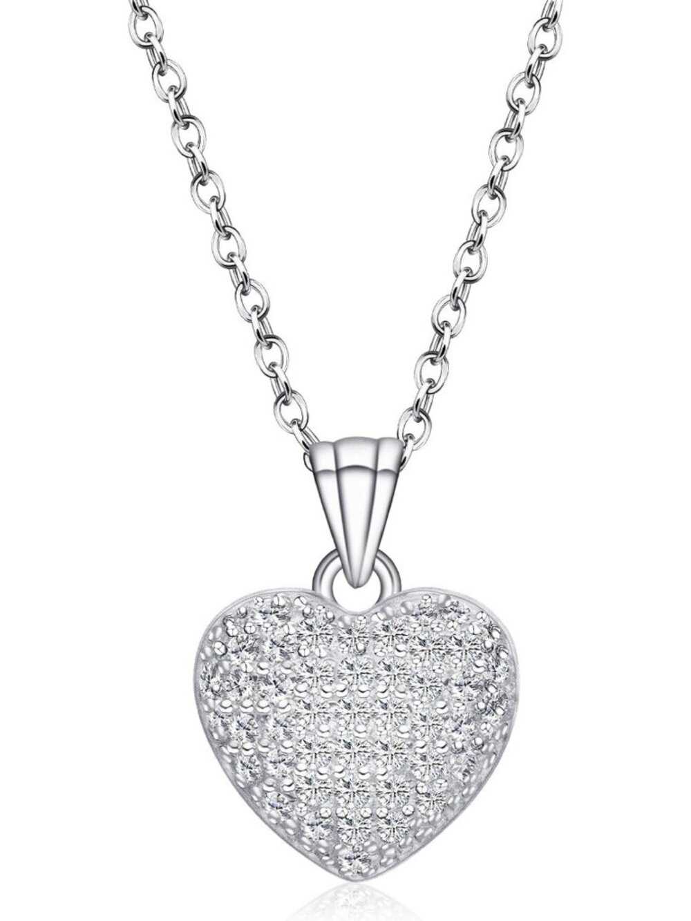 925 Sterling Silver Heart Pendant Necklace with Moissanite & Gemstones - Halo